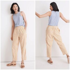 Madewell Tapered Huston Pull On Crop Pants Stripe Linen Cotton Casual Size XS